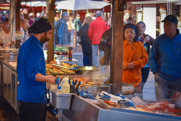 Chef cooking food at Bergen Fish Market