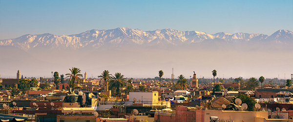 Marrakesh cityscape with Atlas Mountains in the background
