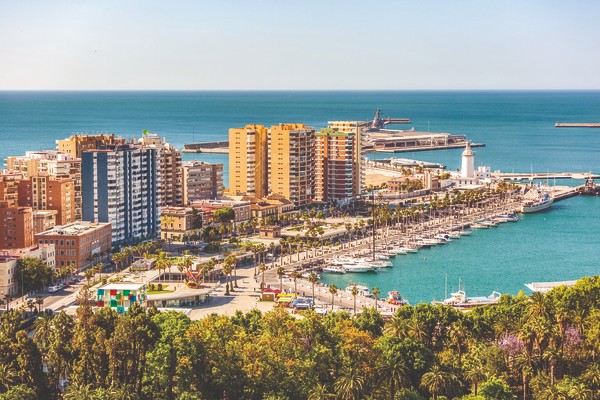 Hillside view of Malaga port