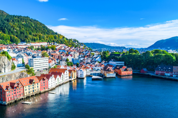 Aerial view of Bergen harbour