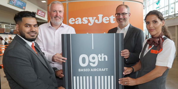 Liverpool John Lennon Airport and easyJet staff celebrating ninth based aircraft