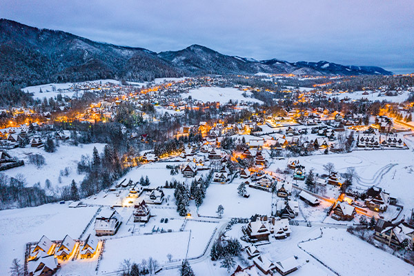 Aerial view overlooking Zakopane, Poland.