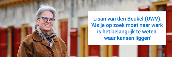 Portretfoto van Lisan van den Beukel met quote Lisan van den Beukel (UWV): ‘Als je op zoek moet naar werk is het belangrijk te weten waar kansen liggen’