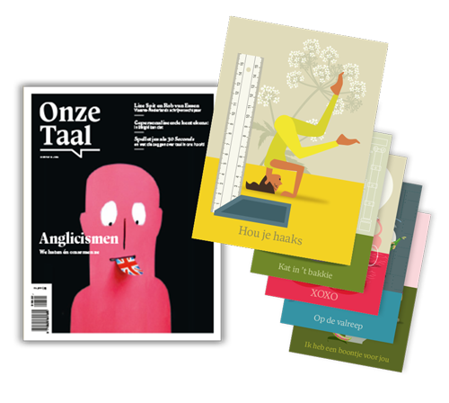 Nummer van Onze Taal en stapel ansichtkaarten