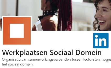 Screenshot van de LinkedIn-pagina van de Werkplaatsen Sociaal Domein, met het LinkedIn-logo erop.