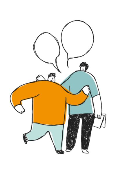 Twee getekende mannen met praatwolken