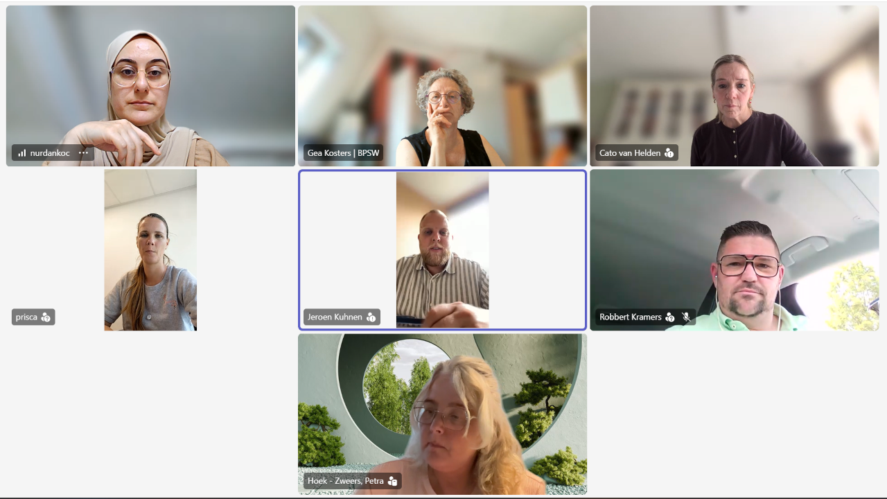 Screenshot van een Teamsmeeting van de leden van de functiegroep thuisbegeleiding