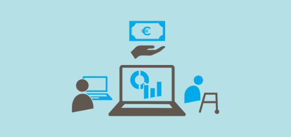 Illustratie met laptop, oudere en databank