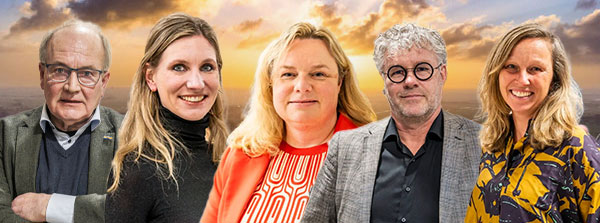 Portretten van Jan Wigboldus, Anouk Parent-Maassen, Mirion Medema, Hielke Westra en Trudy Oldenhuis