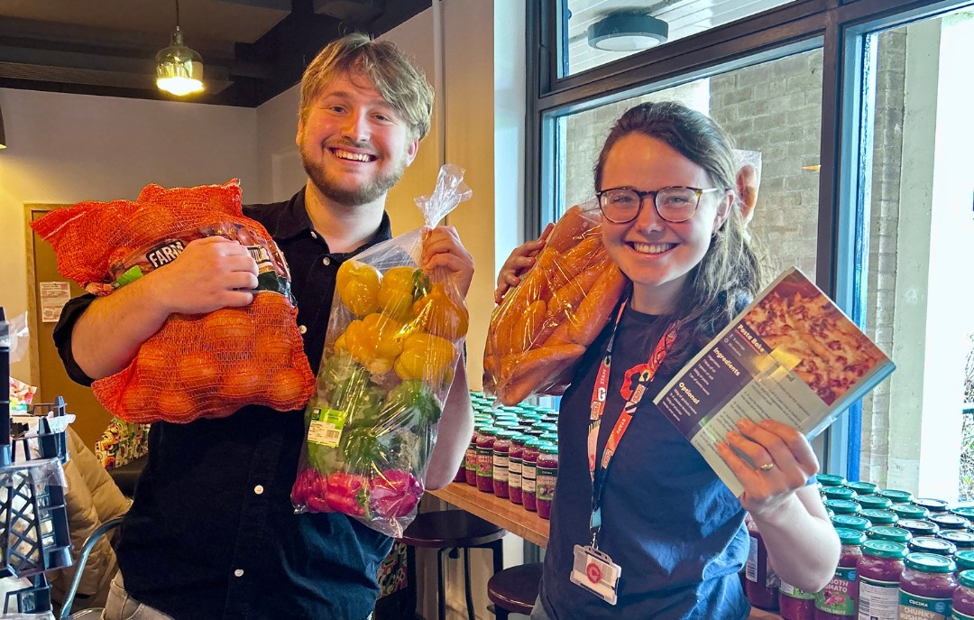 Alex Stanley and Pip Shaw at a Feed Your Flat even t