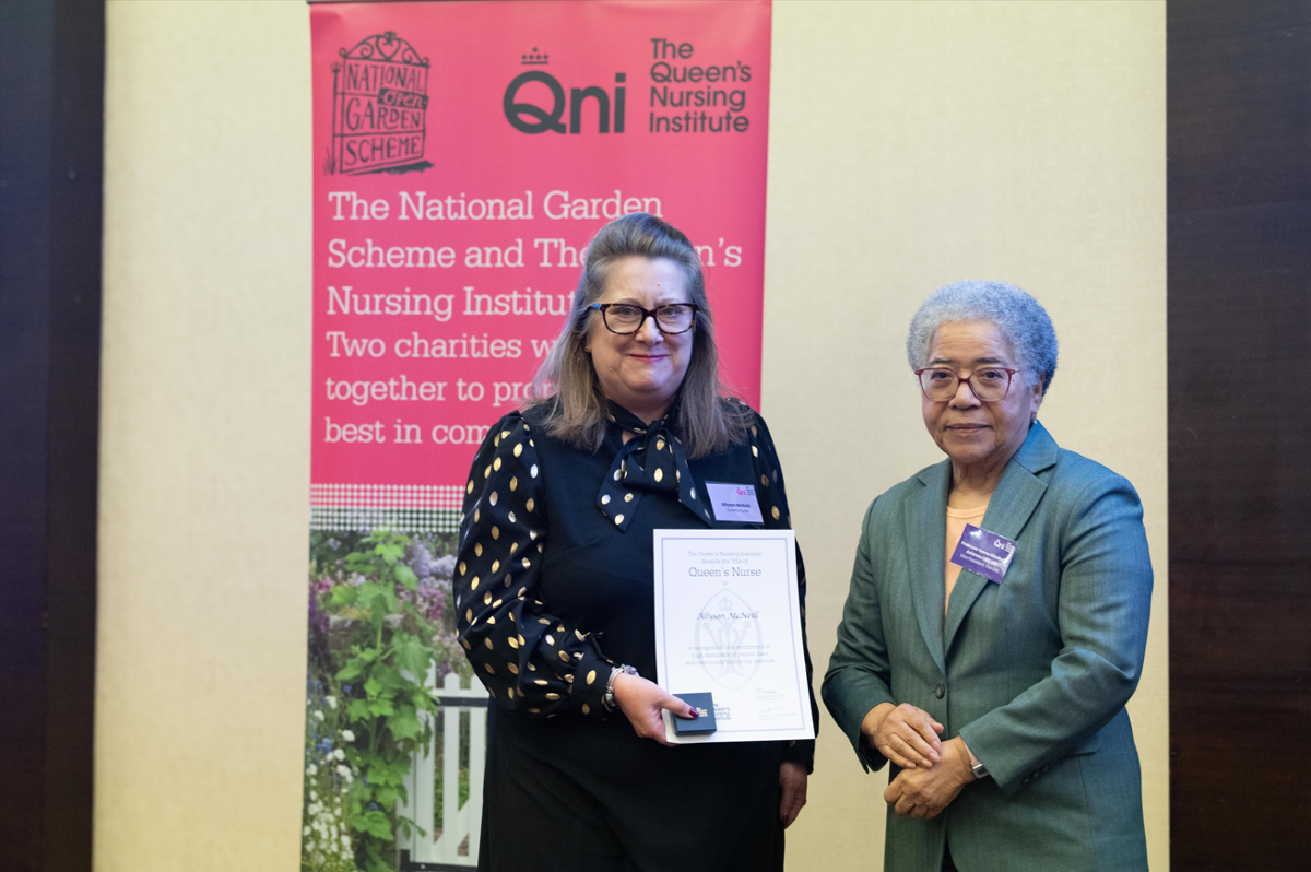 Allyson McNeill receiving Queen's Nurse certificate