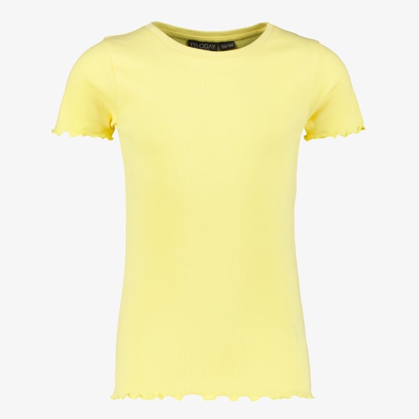 TwoDay meisjes rib T-shirt met ruches geel