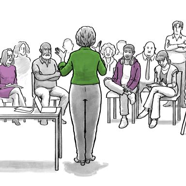 Illustratie diverse mensen die een presentatie krijgen