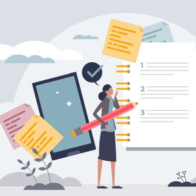 Illustratie vrouw met potlood en checklist