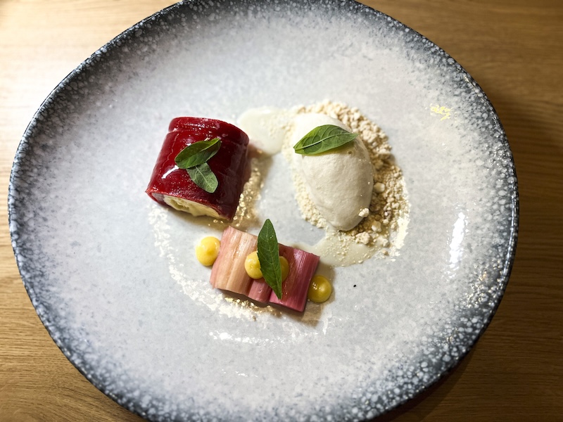 over head shot of the rhubarb dessert